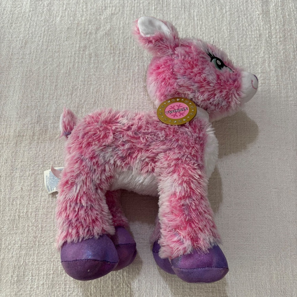 Build-A-Bear Merry Mission Twinkle Reindeer Pink White Tinsel Plush Toy 15"